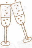 Two champagne glasses clinking with bubbles rising inside.