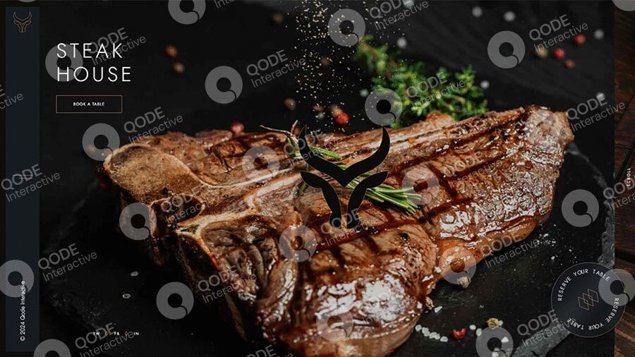Grilled steak with herbs and spices on a dark surface.