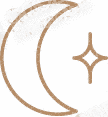 Minimalist crescent moon with star illustration in beige.