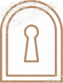 A brown archway with a keyhole and the word 'MIRACLE'.
