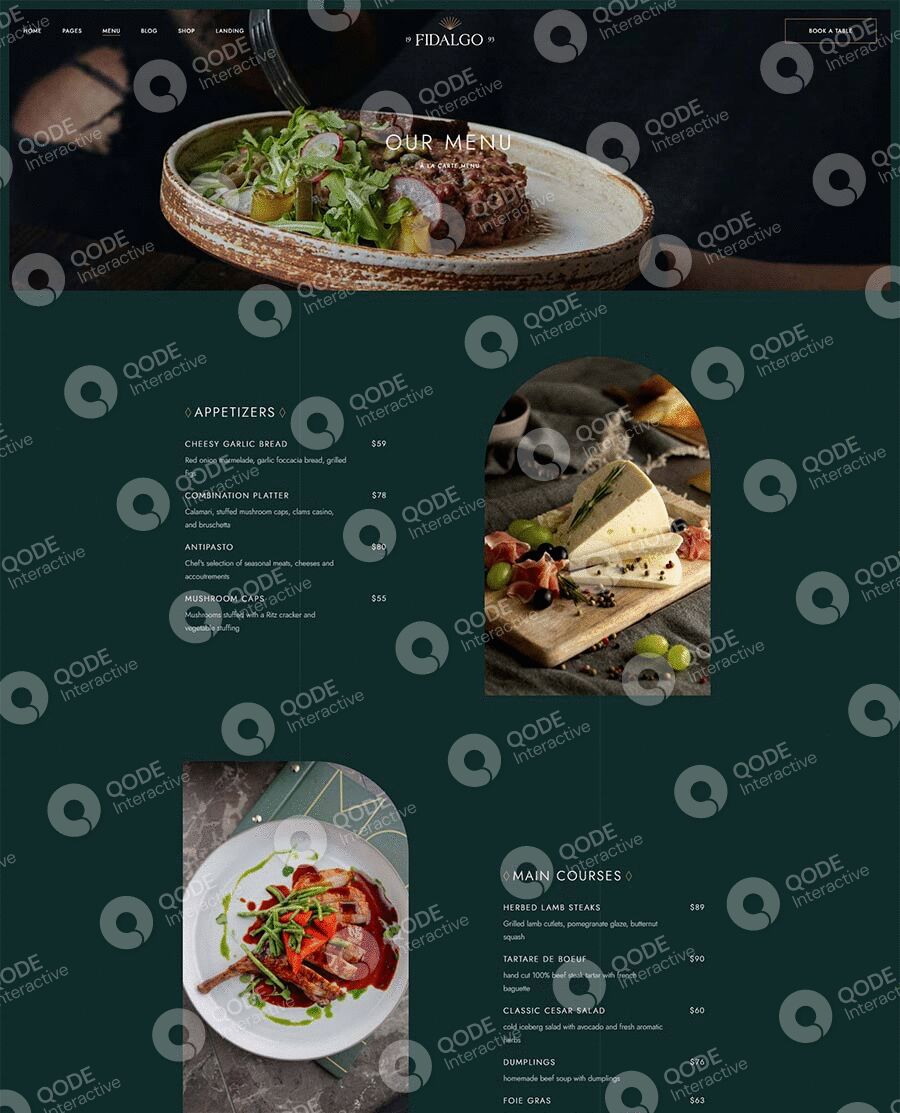 Elegant plated dishes featuring steak and pasta in a fine dining setting.