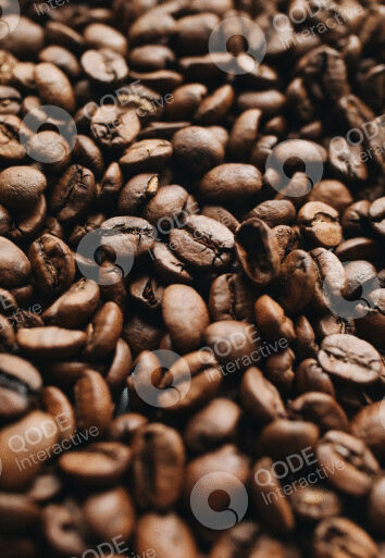 Close-up of roasted coffee beans, showcasing their rich brown color and texture.